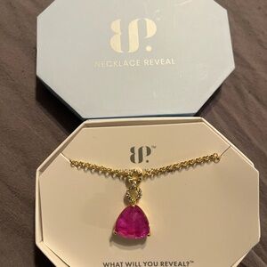 Gold Necklace with lab created purple fluorite fused with genuine quartz by BP.